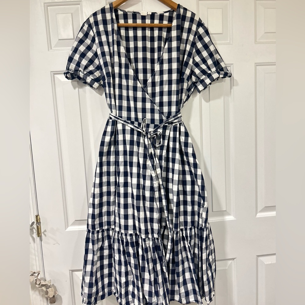 GAP Navy and White Checkered Midi Dress